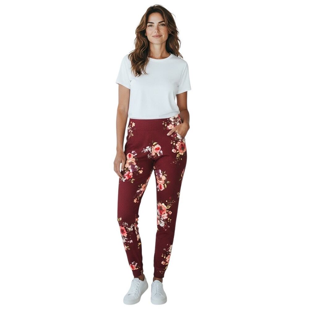 104. Lildy Size L-XXL Floral Jogger Stretch Pants With Pockets